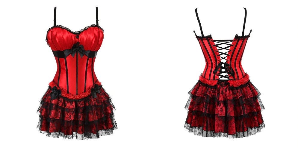 Rood zwarte burlesque korset jurk victoriaanse middeleeuwse, Verzenden, Nieuw, Pak of Jurk