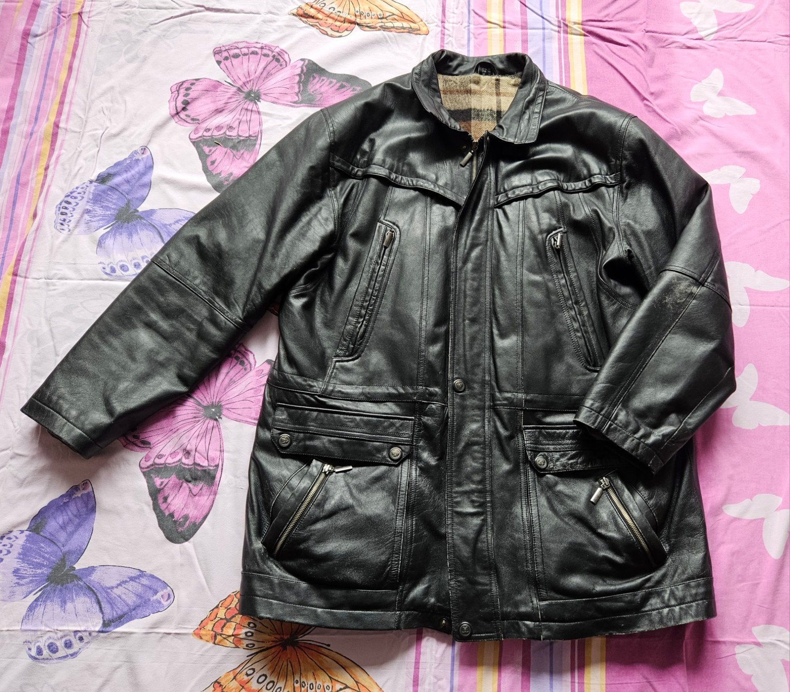 Lange zwarte herenjas van soepel lamsnappa leer, Ophalen of Verzenden, Gedragen, Maat 56/58 (XL), Zwart
