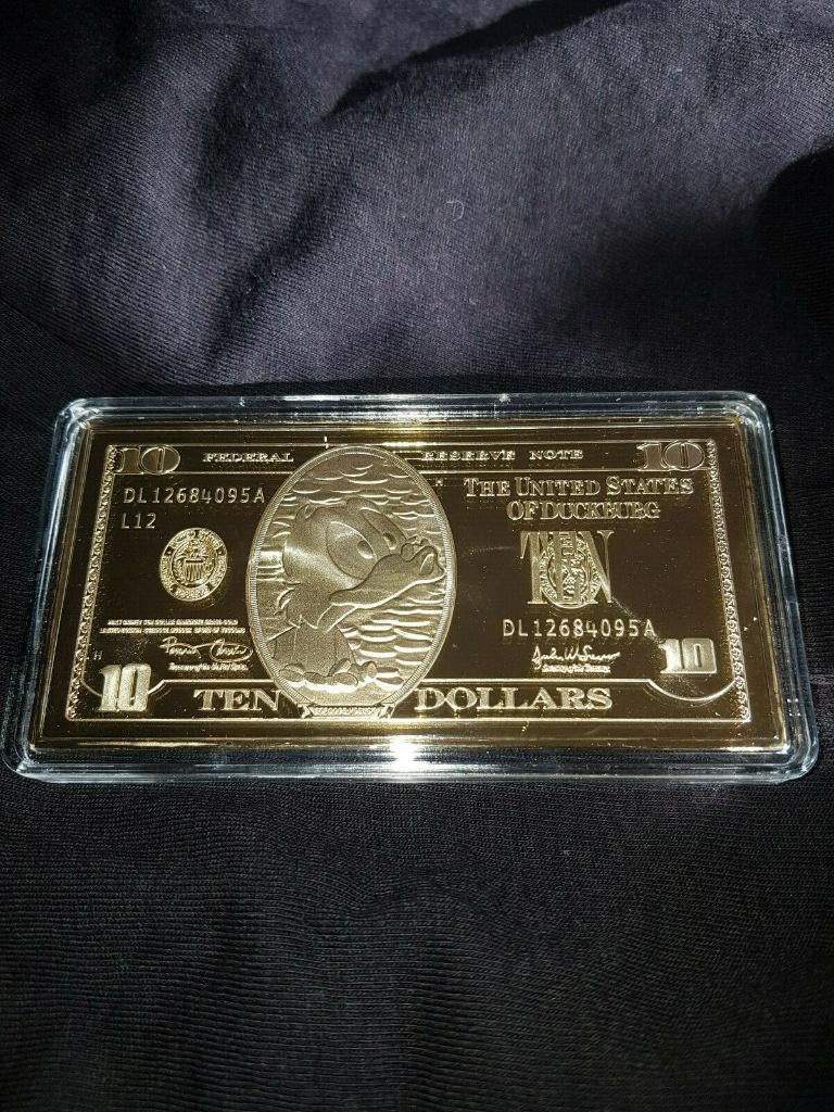 Dagobert Duck Gouden 10 Dollar Biljet Baar Walt Disney Verg, Verzenden, Donald Duck, Zo goed als nieuw, Overige typen