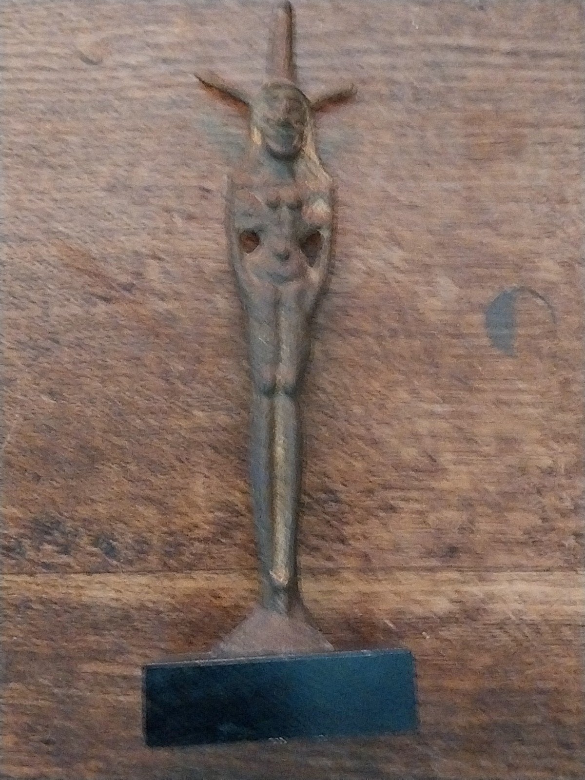 Vintage bronzen beeldje op sokkel - Afrikaanse stijl, Ophalen of Verzenden