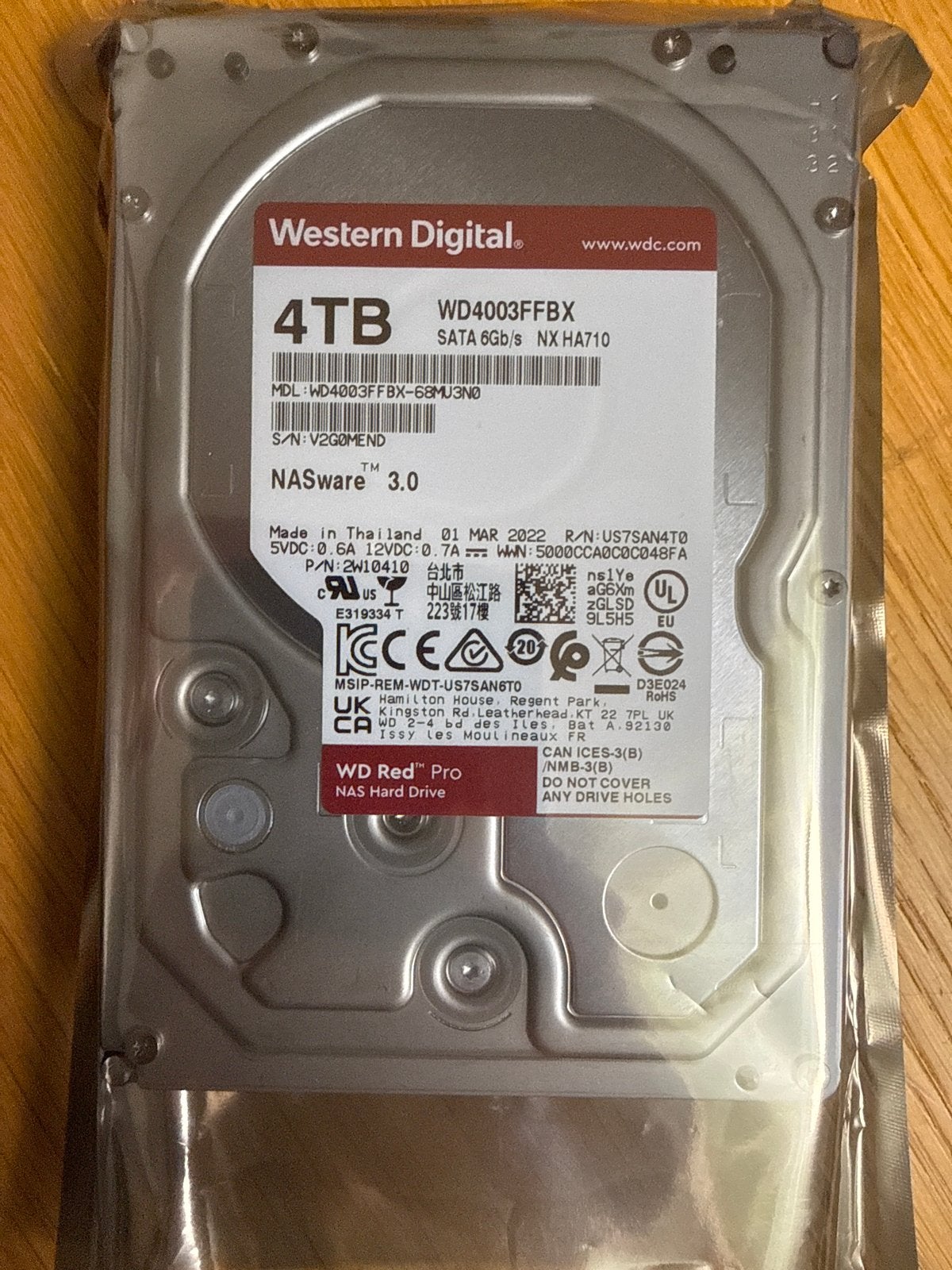 WD Red Pro 4TB HDD WD4003FFBX - 17234 uur, getest, Computers en Software, Harde schijven, Intern, Server, Info@wd.com, Ophalen of Verzenden