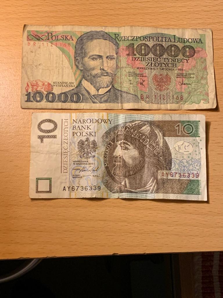 Set van 2 Poolse Zloty biljetten (10.000 en 10 Zloty), Ophalen, Polen, Setje
