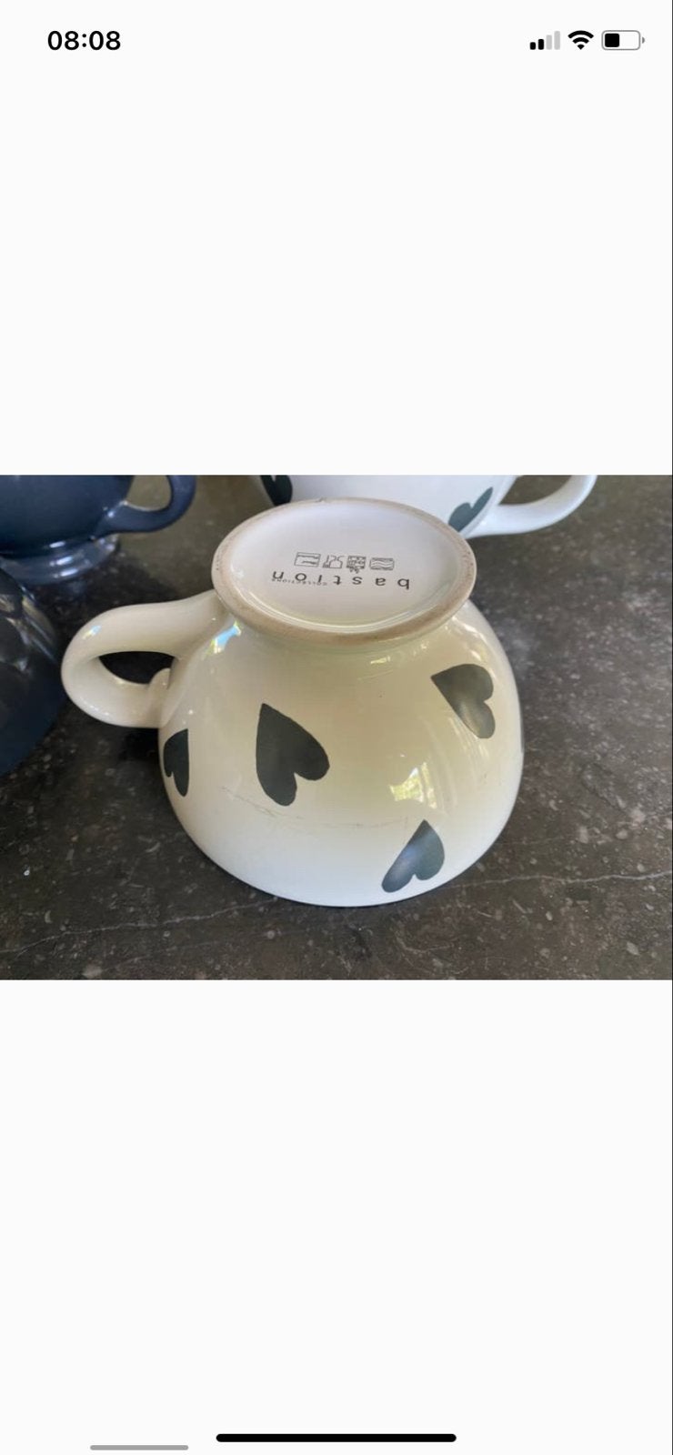 Set van 6 Bastion Collections Kommen/Kopjes met Hartjes, Huis en Inrichting, Keuken | Servies, Gebruikt, Keramiek, Ophalen of Verzenden