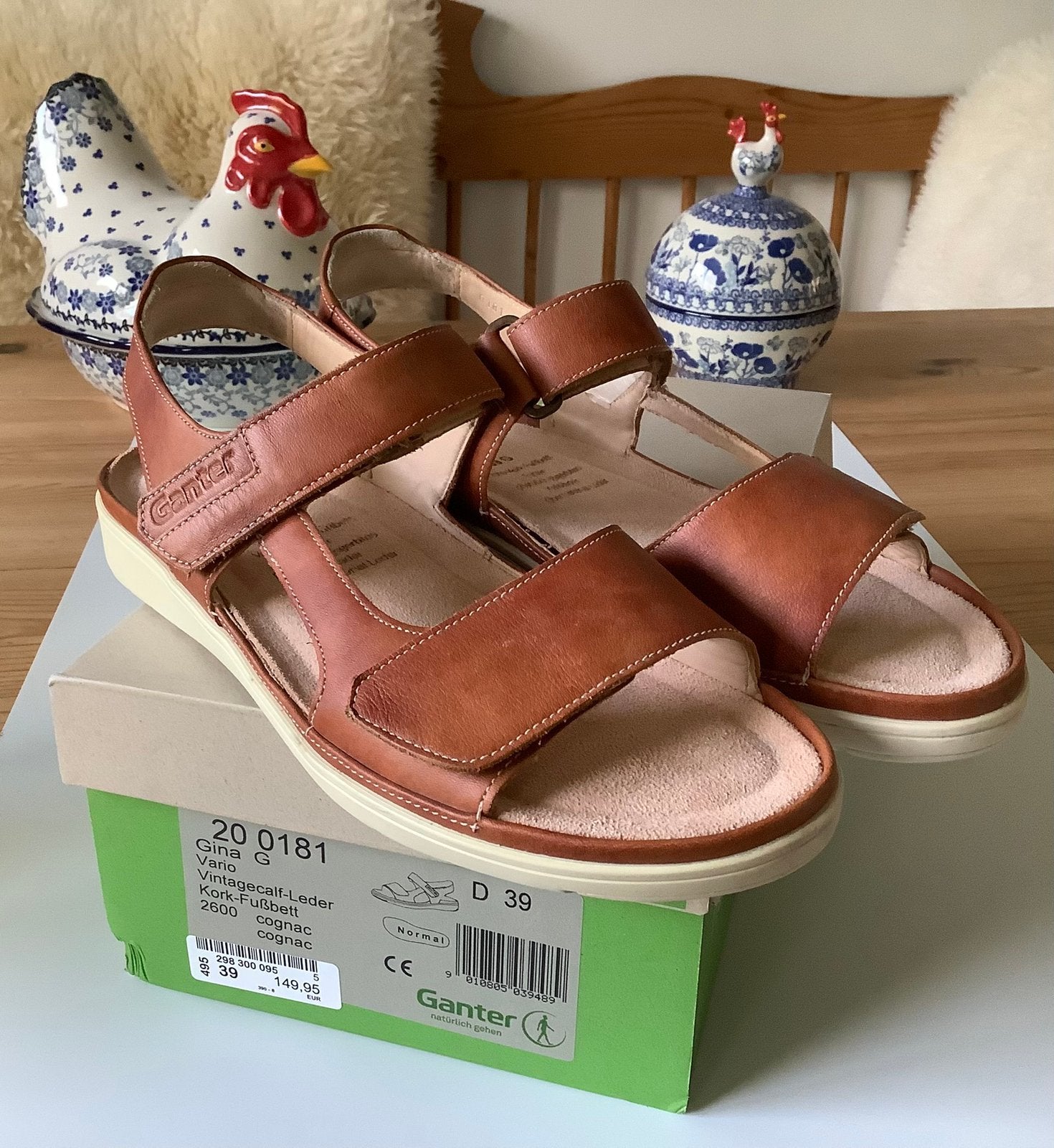 Z.g.a.n. Ganter GINA Dames Sandalen - Kleur: Cognac maat 39, Ophalen, Bruin, Sandalen of Muiltjes, Zo goed als nieuw