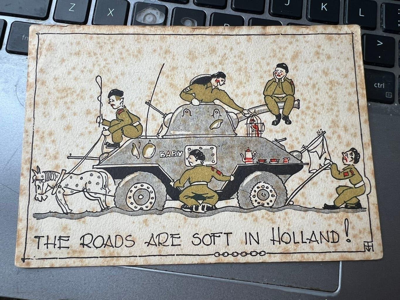 Nederlands canadees ansichtkaart bevrijding Adam staghound, Verzenden, Foto of Poster, Nederland