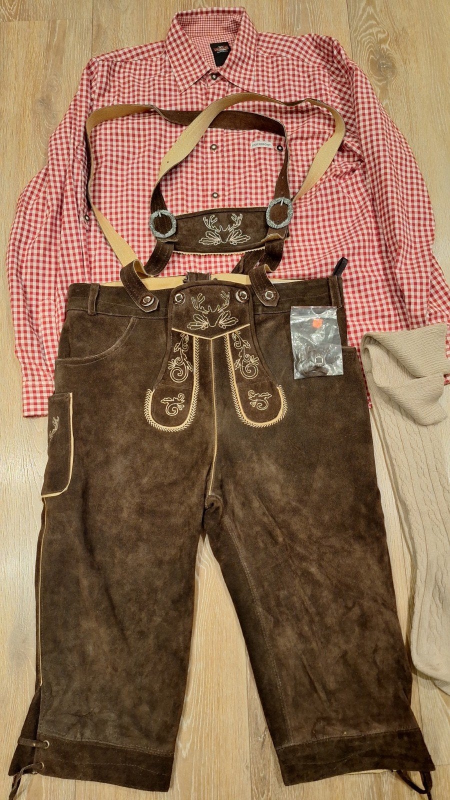 Lederhose 52 overhemd kousen oktoberfeest, Kleding | Heren, Ophalen, Zo goed als nieuw, Maat 52/54 (L), Overige thema's