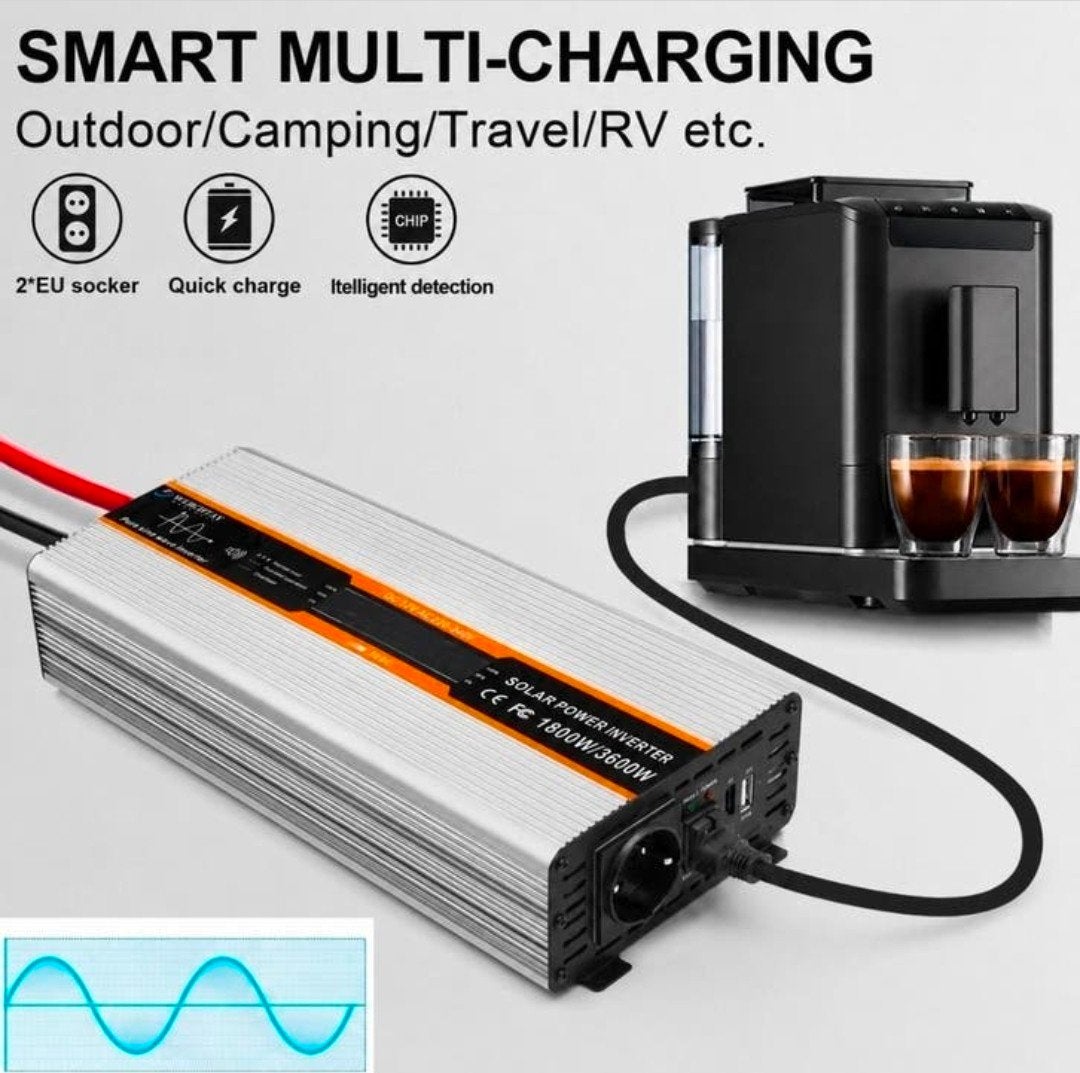 12v Power Inverter 1800W/3600W - zuivere sinusomvormer 220v, Caravans en Kamperen, Ophalen of Verzenden, Nieuw