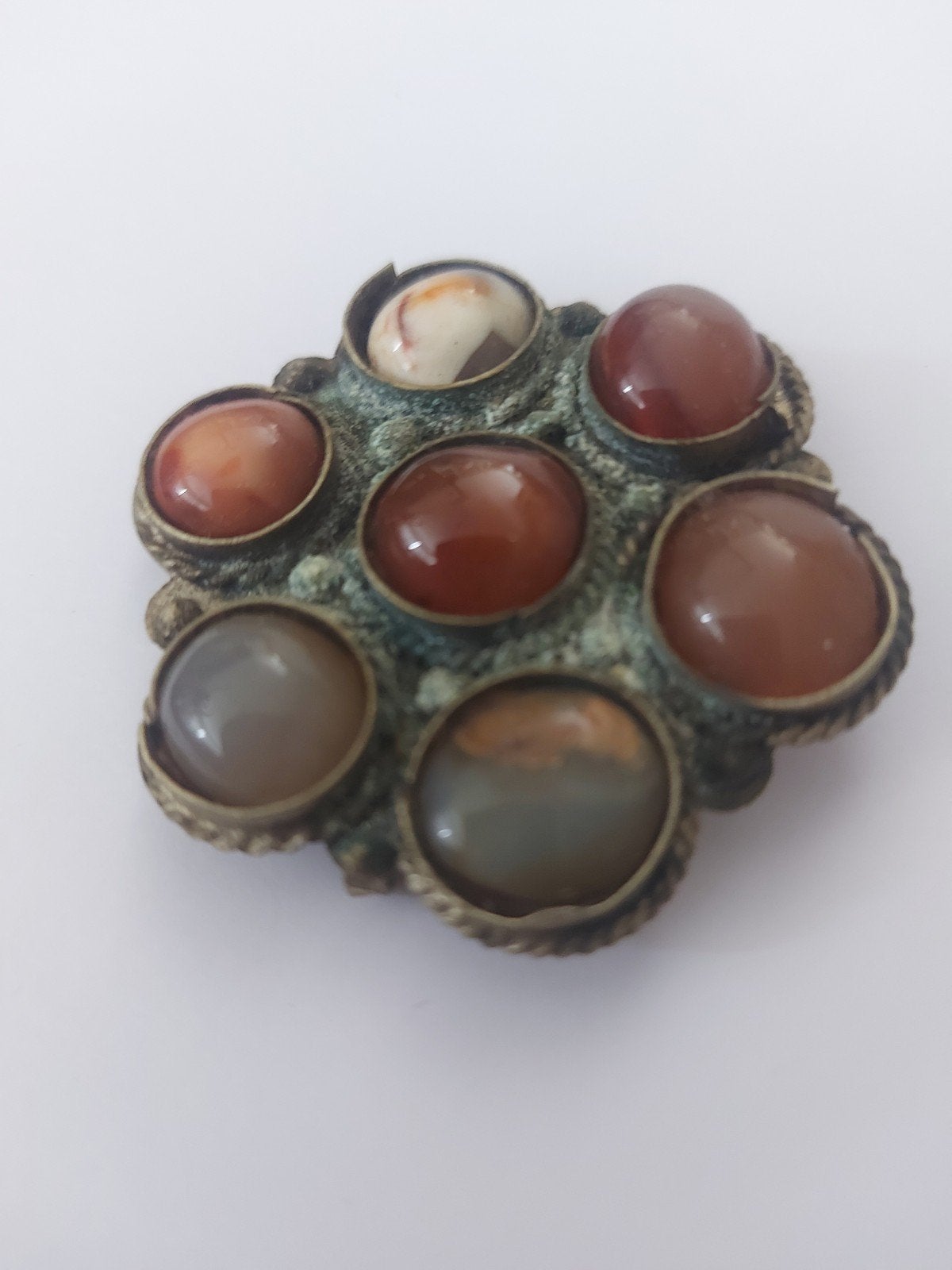 Vintage Broche met Agaatstenen - Uniek Sieraad, Overige materialen, 4 tot 7 cm, Gebruikt, Bruin