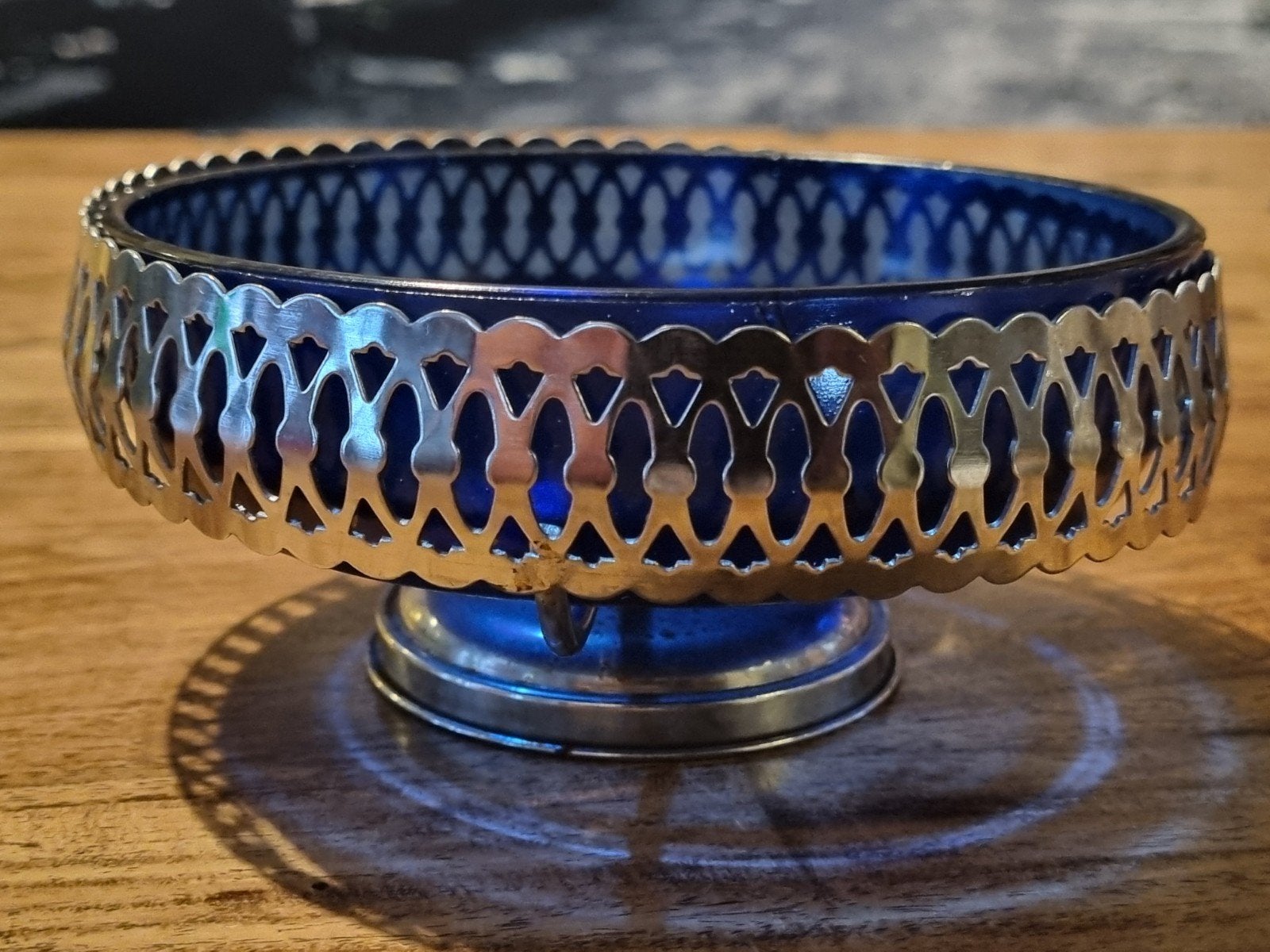 Kobaltblauw glazen schaaltje jaren '60, Antiek en Kunst, Ophalen of Verzenden, Zilver
