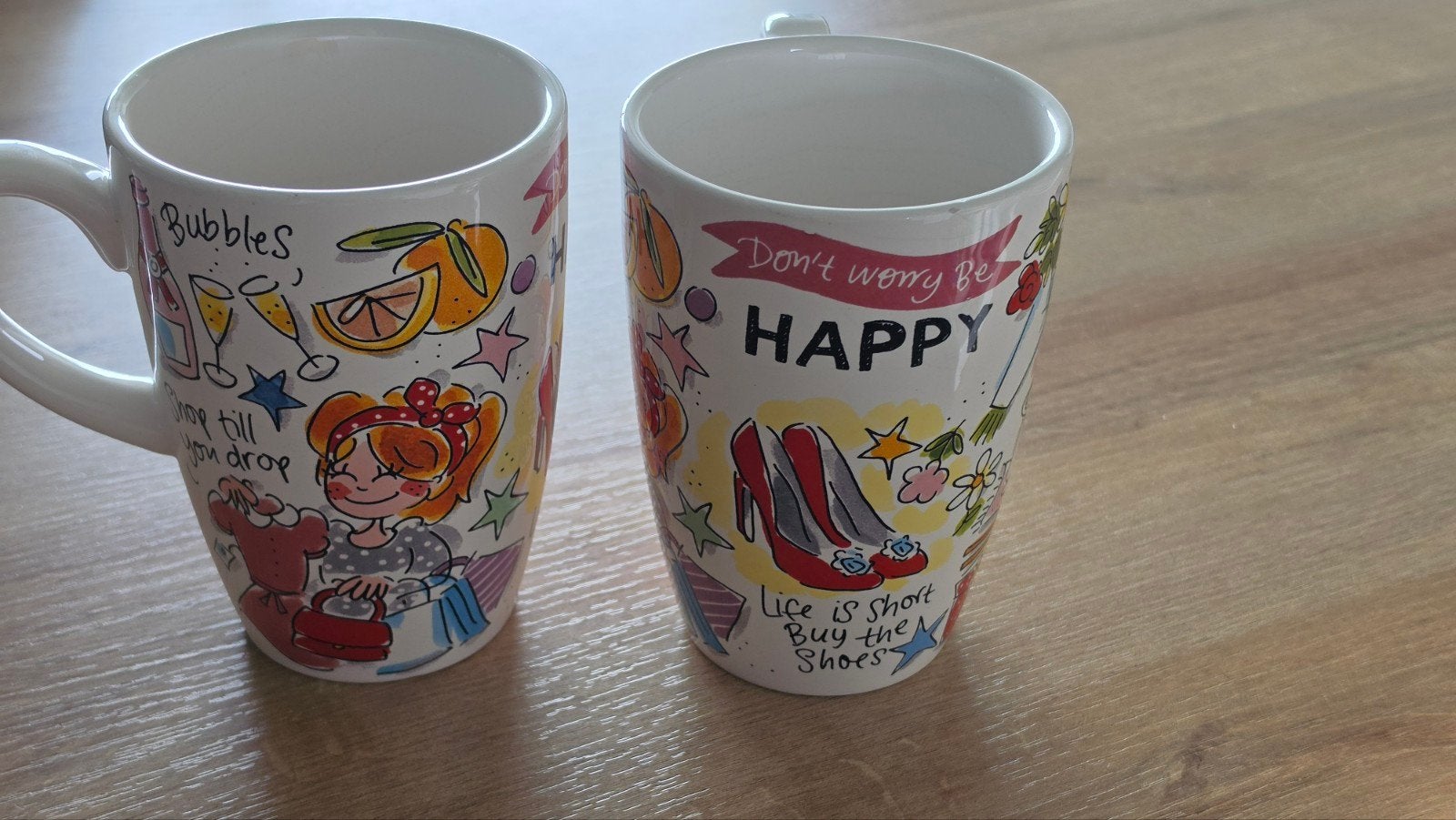 Set van 2 Blond Amsterdam mokken met 'Don't wordt be Happy', Steen/keramiek, Meerkleurig, Ophalen, Blond Amsterdam