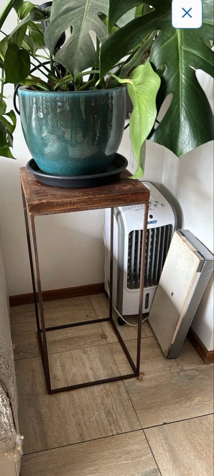 Stevige bijzettafel / plantenstandaard hout & metaal, Huis en Inrichting, Tafels | Bijzettafels, Ophalen, Minder dan 55 cm, Gebruikt