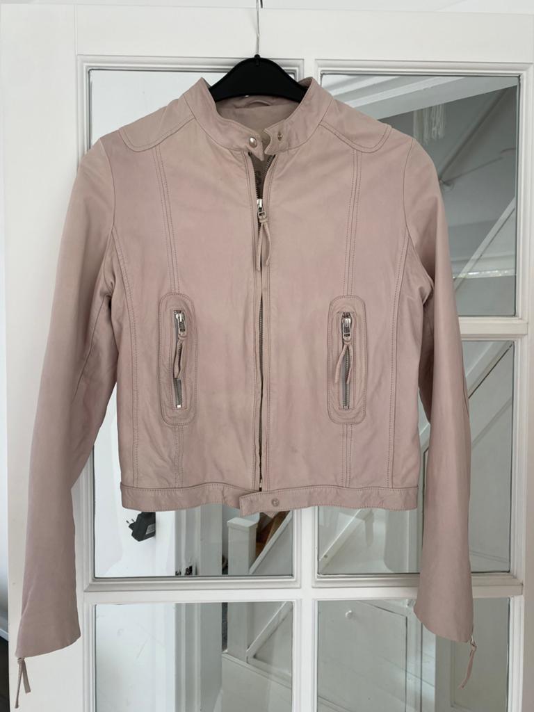 Leren jasje , heel licht roze, Kleding | Dames, Jassen | Zomer, Ophalen of Verzenden, Gedragen, Maat 38/40 (M), Roze
