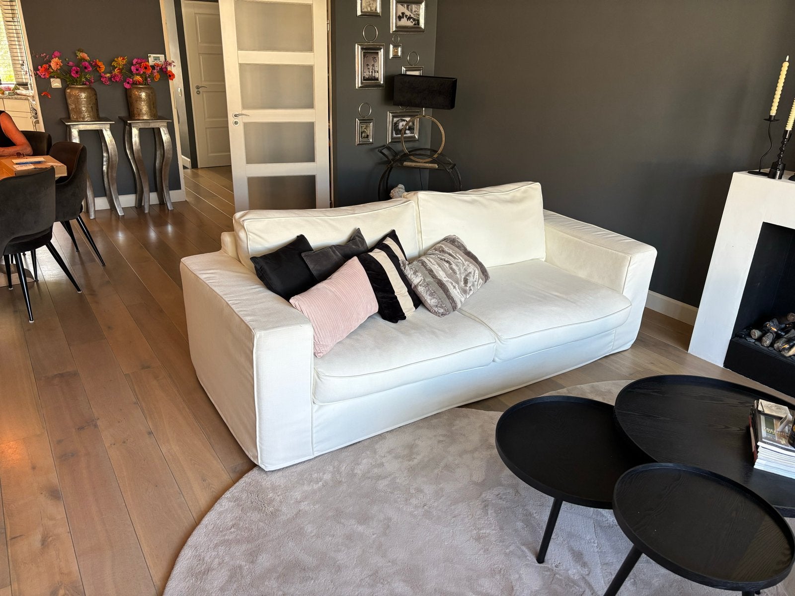 Creme 2/3 zitsbank met losse hoezen en twee fauteuils, Ophalen, Gebruikt, Tweepersoons, 75 tot 100 cm