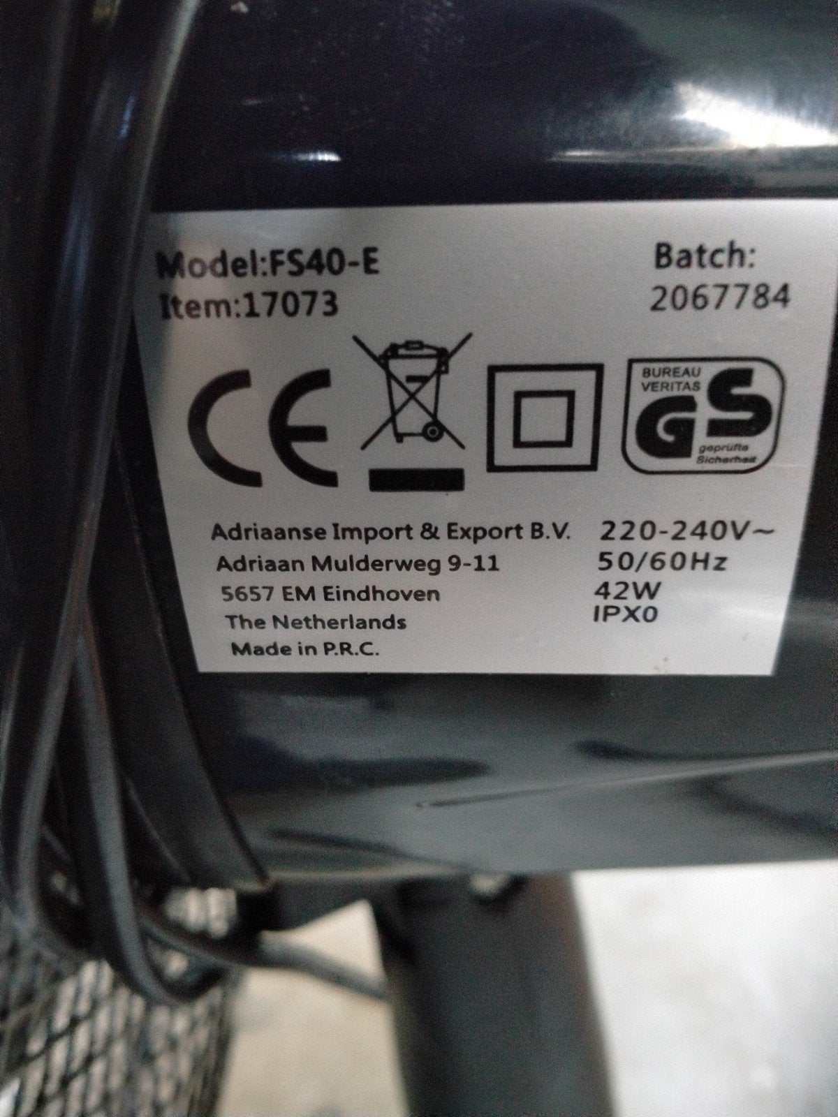 Zwarte Statiefventilator - Model FS40-E, Witgoed en Apparatuur, Ophalen of Verzenden, Gebruikt, Statiefventilator