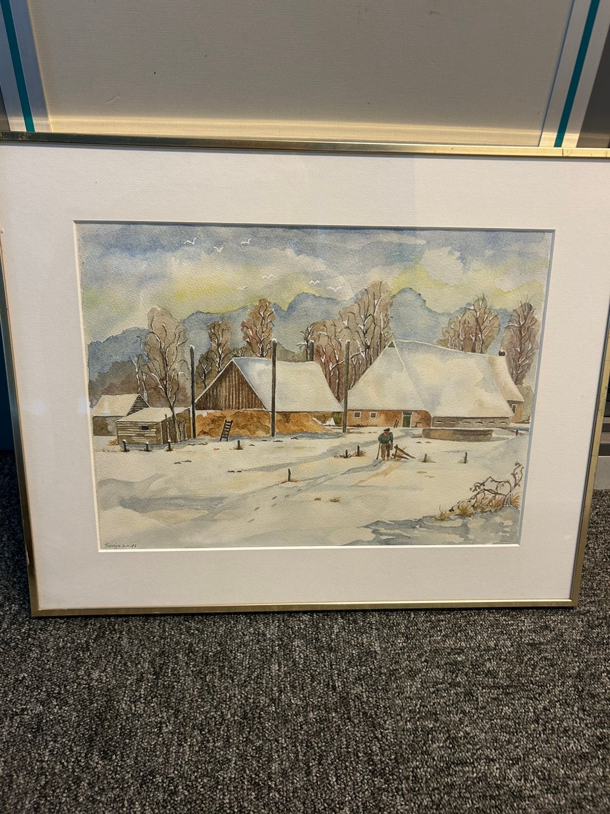 Landschap Schilderij Aquarel Sonja 1993, Antiek en Kunst, Kunst | Schilderijen | Klassiek, Overige stijlen, Aquarel, Stads- / dorpsgezicht