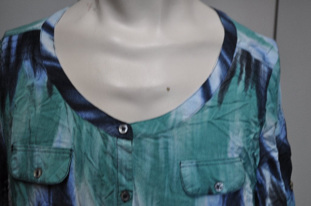 P90P Gina Laura Blouse maat L blauw groen tinten, Kleding | Dames, Ophalen of Verzenden, Zo goed als nieuw, Blauw, Blouse of Tuniek