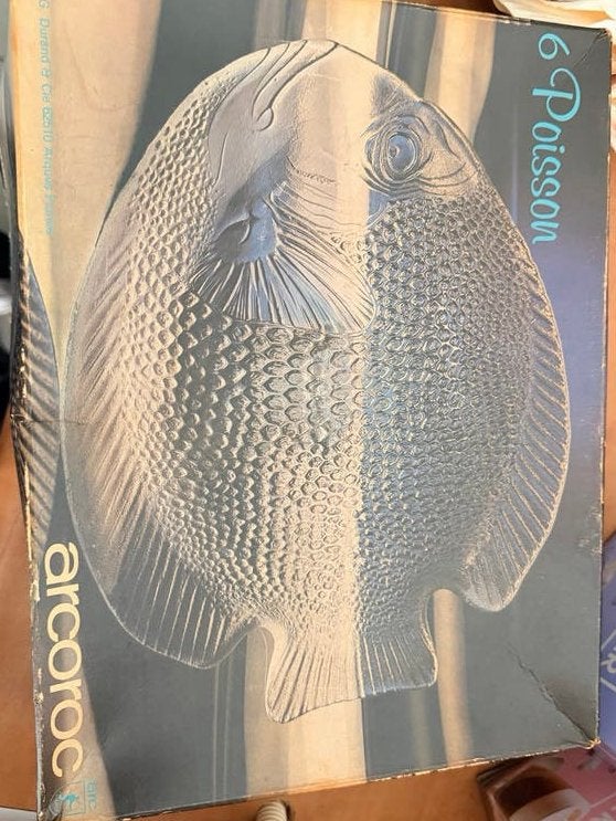 Vintage Arcoroc France 1 grote schaal & 6 ‘Poisson' borden, Ophalen of Verzenden