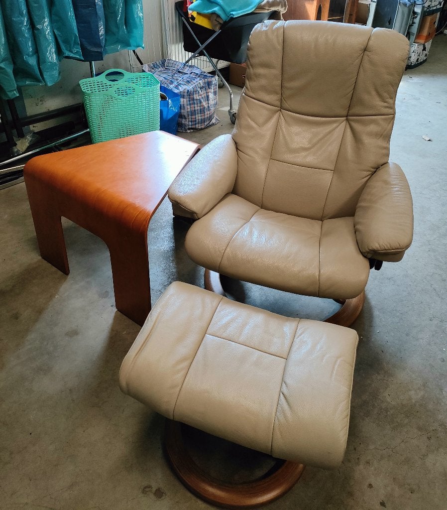 Relaxstoel Mayfair Classic Stressless Beige fauteuil ZGAN!, Ophalen, 75 tot 100 cm, Zo goed als nieuw, 75 tot 100 cm