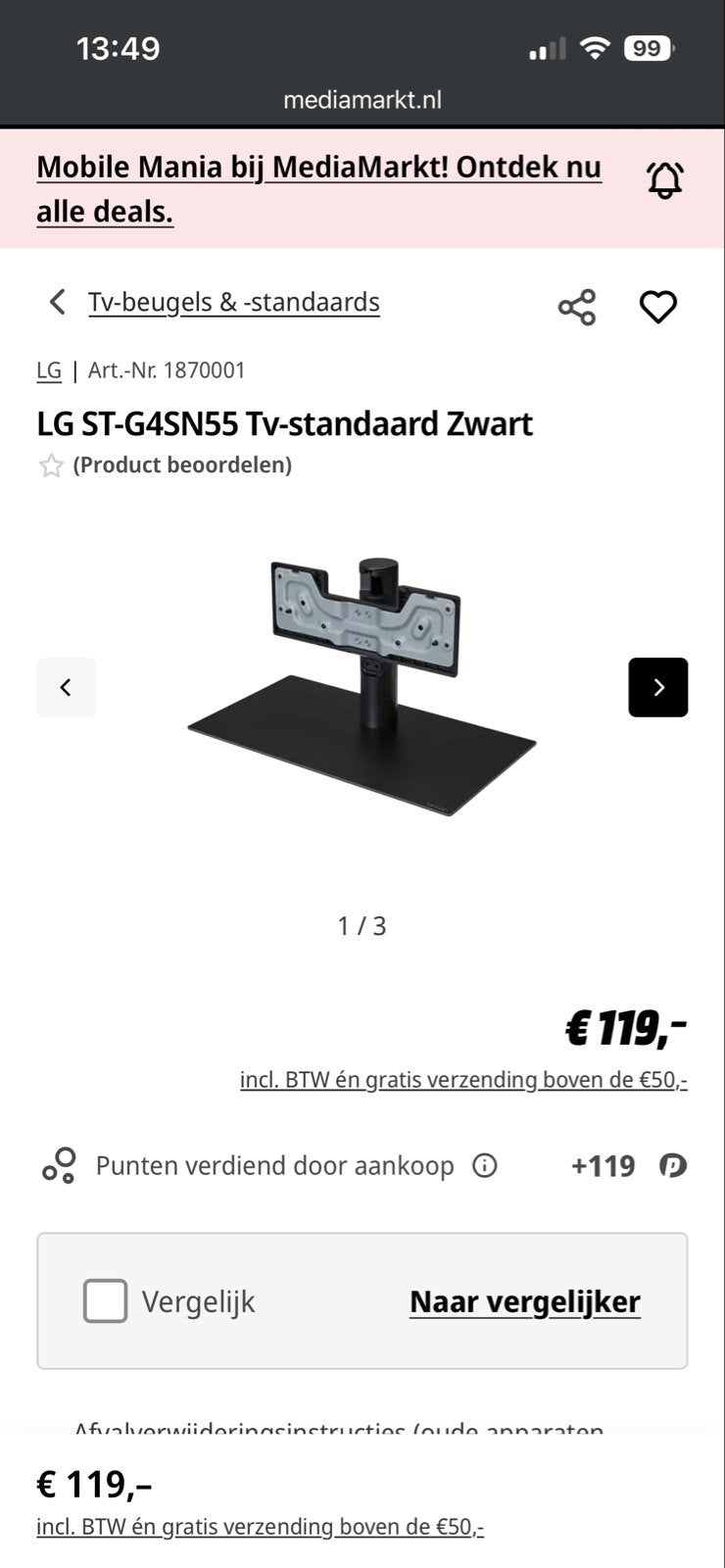 LG ST-G4SN55 TV-voet voor G-serie (Demo model), Ophalen of Verzenden, Zo goed als nieuw