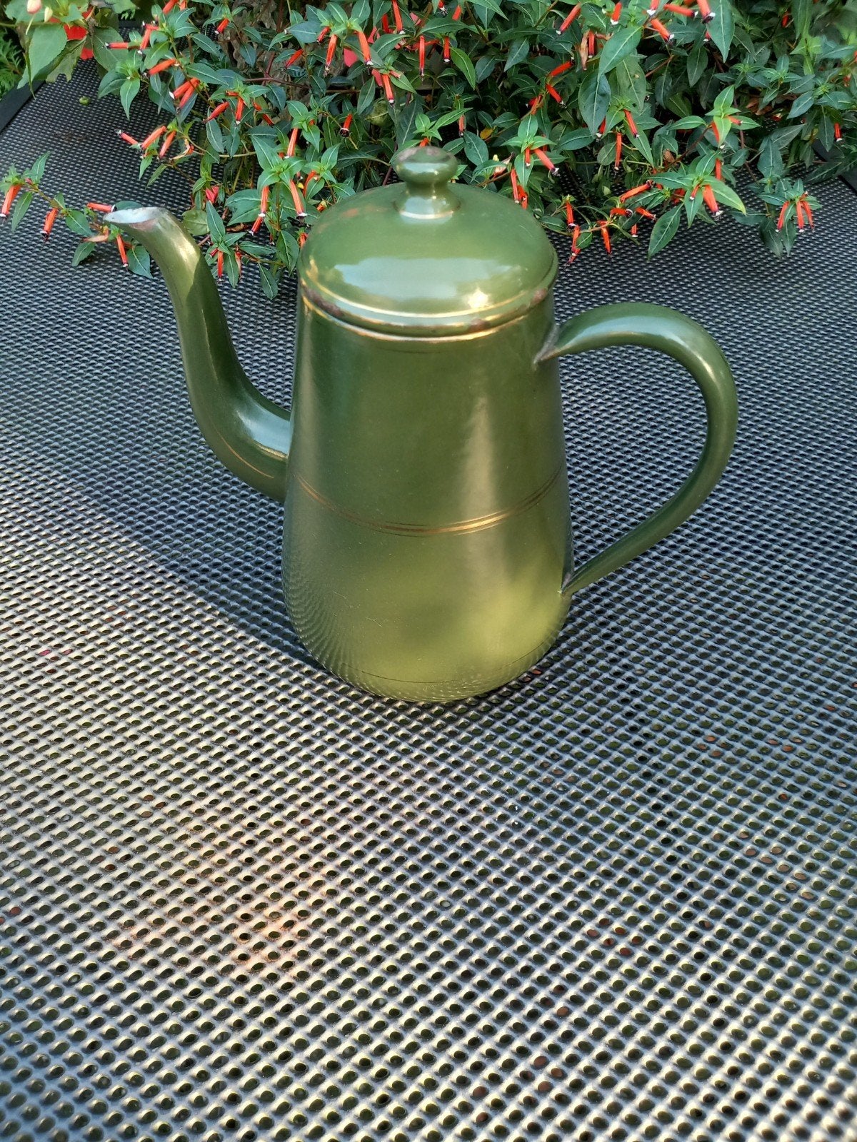 Donkergroen emaille koffiekan, Ophalen of Verzenden