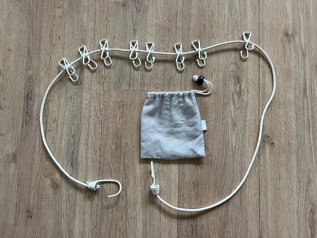 Elastische waslijn met knijpers voor het kampeerwasje - TCM, Ophalen of Verzenden, Gebruikt