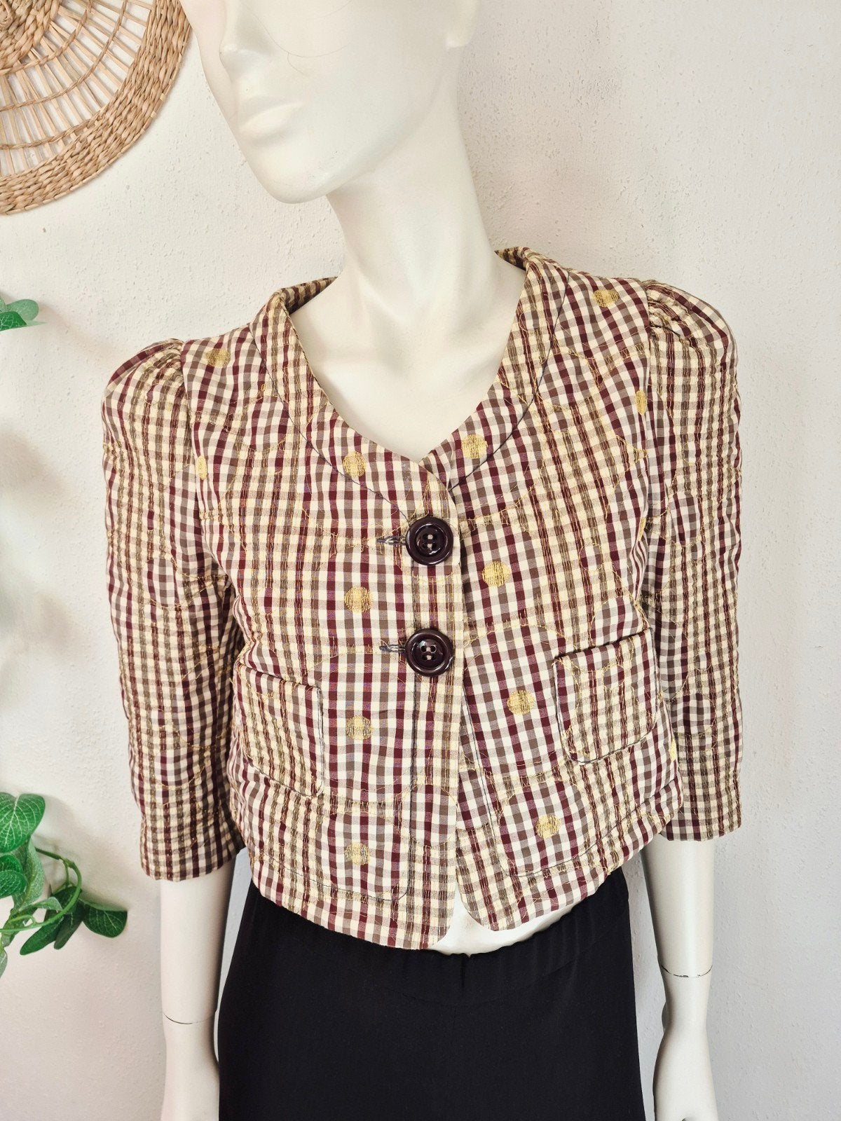 Vintage cropped Kenzo blazer met gouddraad L, Kleding | Dames, Verzenden, Kenzo, Maat 42/44 (L), Zo goed als nieuw