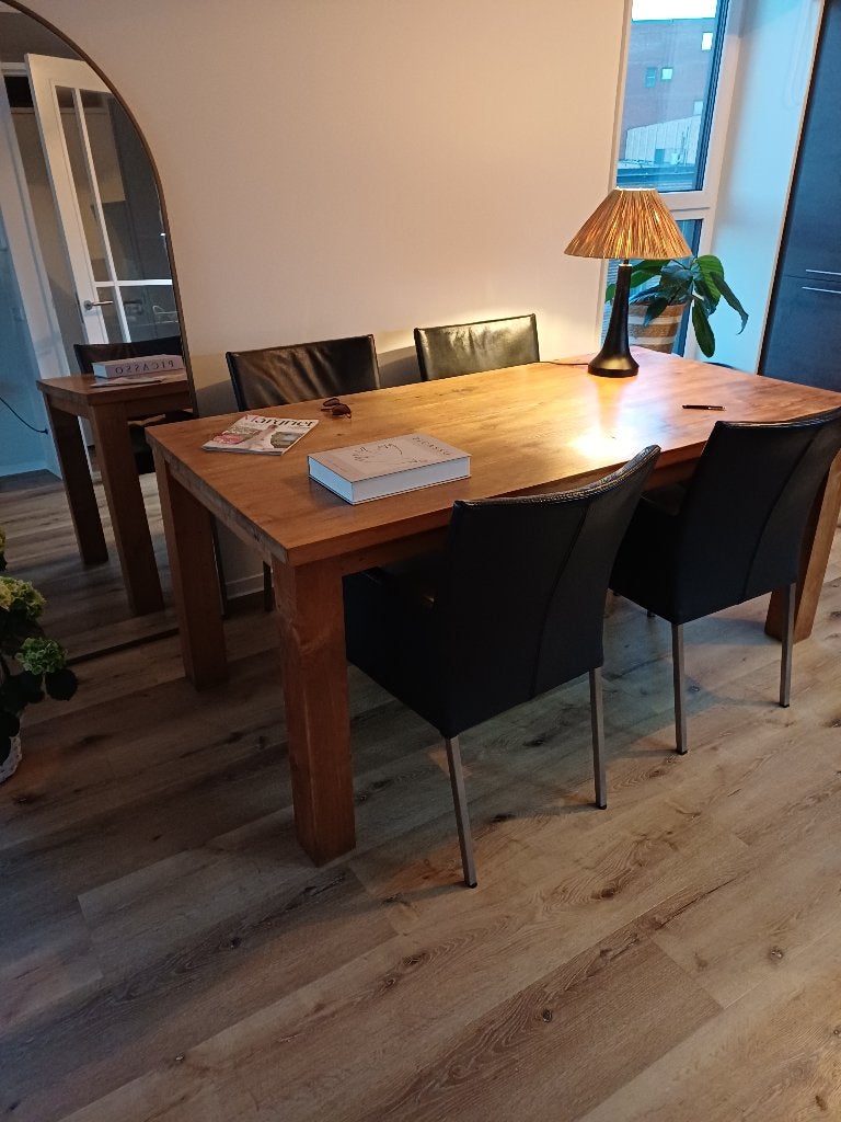 Eethoek teaktafel + 4 stoelen TOPFORM, Ophalen, Gebruikt, Zwart, Design