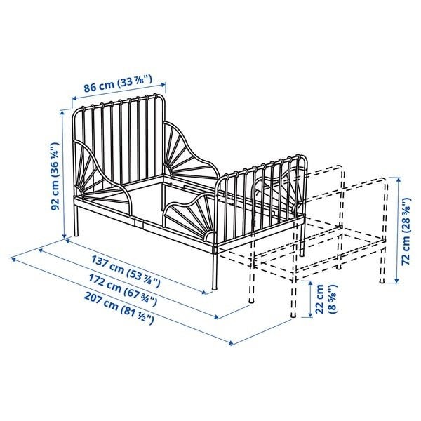Zwart IKEA Minnen meegroeibed, Kinderen en Baby's, Kinderkamer | Bedden, Gebruikt, 70 tot 85 cm, 180 cm of meer, Ophalen