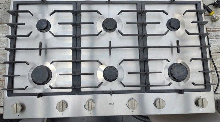 Atag 6-pits gaskookplaat - Geborsteld RVS - 90 cm breed, Ophalen, Gebruikt, Inbouw, Gas