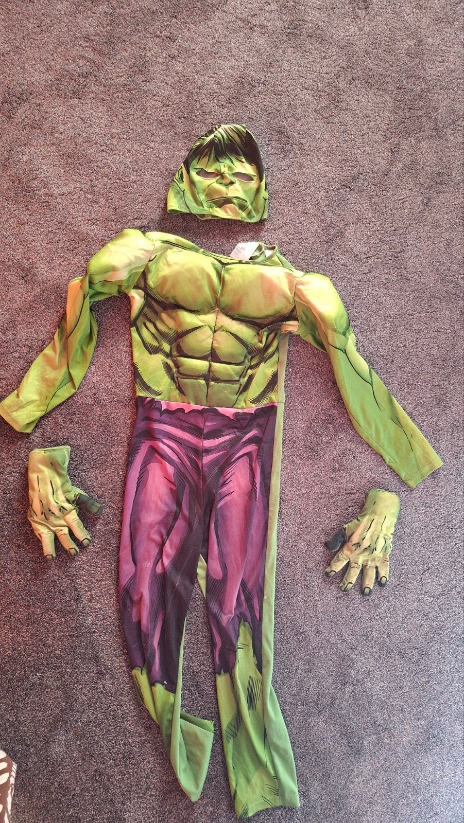 Hulk kostuum kinderen 6-9 jaar. met masker en handscho, Ophalen of Verzenden, Gebruikt, Pak of Jurk