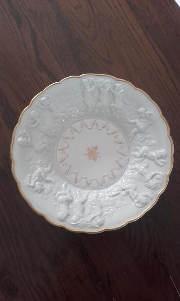 schaal met afbeeldingen van engelen met een gouden randje, Ophalen, Zo goed als nieuw, Rond, Porselein of Keramiek