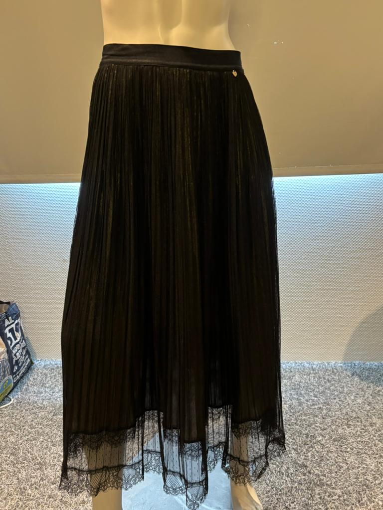 Twinset plooien rok met bronskleurige onderrok maat it 42, Maat 38/40 (M), ., Zwart, Ophalen of Verzenden