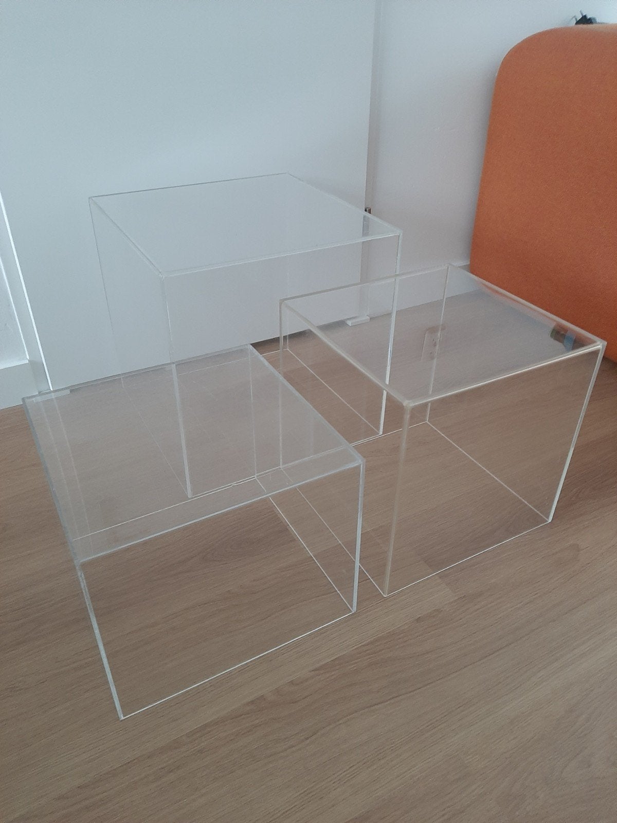 3 Vintage kunststof bijzettafels jaren 70/80., Ophalen, Minder dan 45 cm, Gebruikt, Vierkant