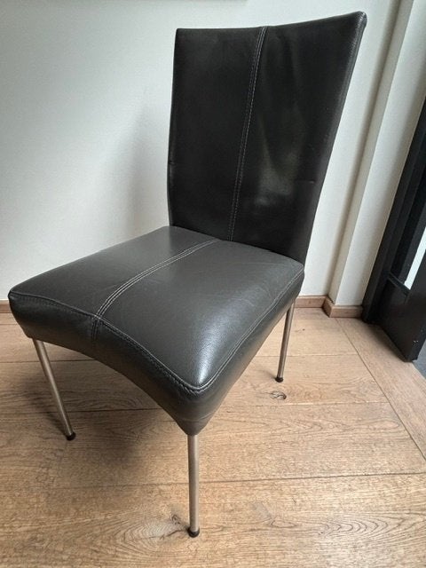 Eetkamer stoel leder graniet/grijs, Ophalen, Gebruikt, Overige kleuren, Leer