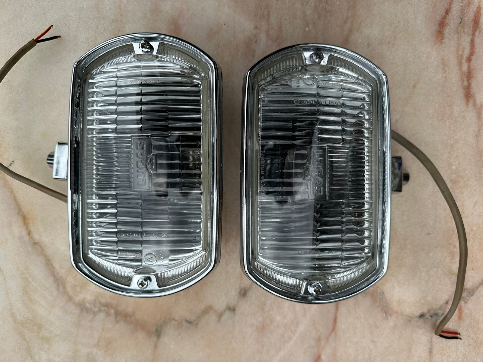 Lucas mistlampen geheel  verchroomd, met beschermkapjes, Ophalen of Verzenden, Oldtimer onderdelen