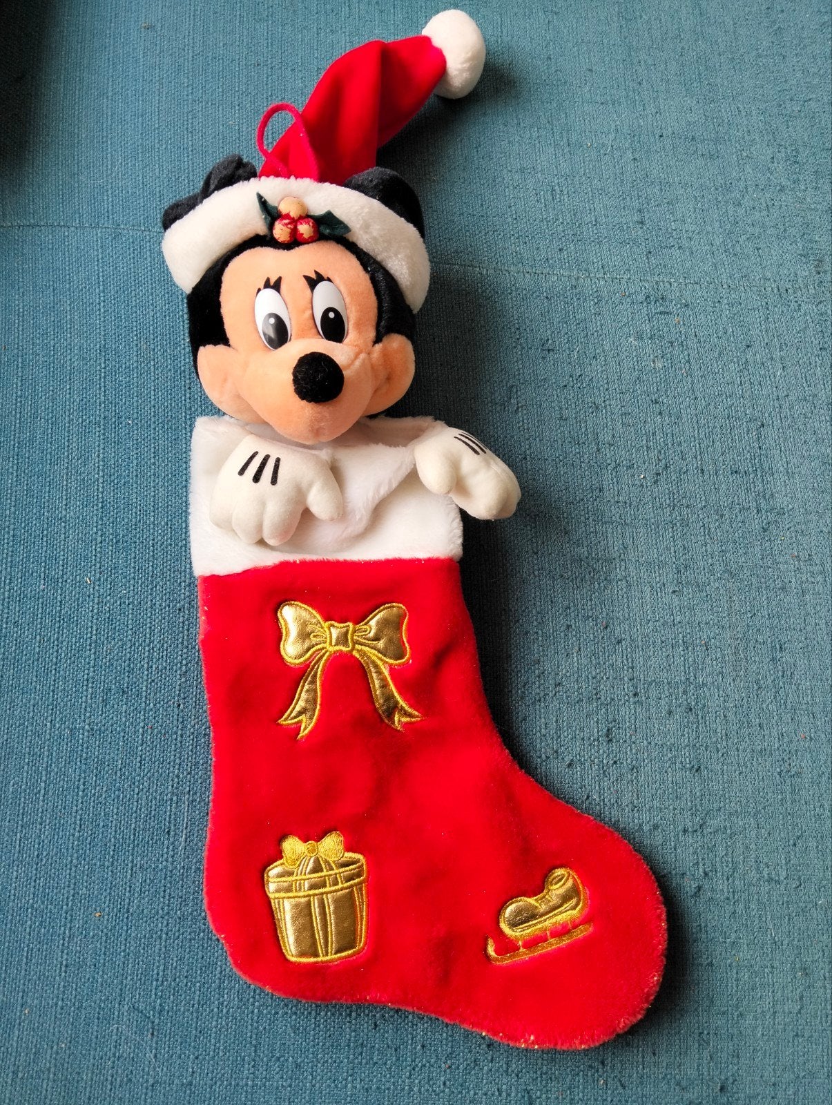 Vintage kerstsok Minnie Mouse, Disney kerst artikel, Ophalen