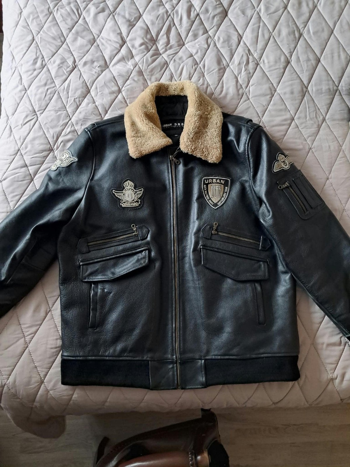 Leren pilotenjas met afneembare kraag - Urban 5884, Kleding | Heren, Ophalen of Verzenden, Gedragen, Overige maten, Zwart