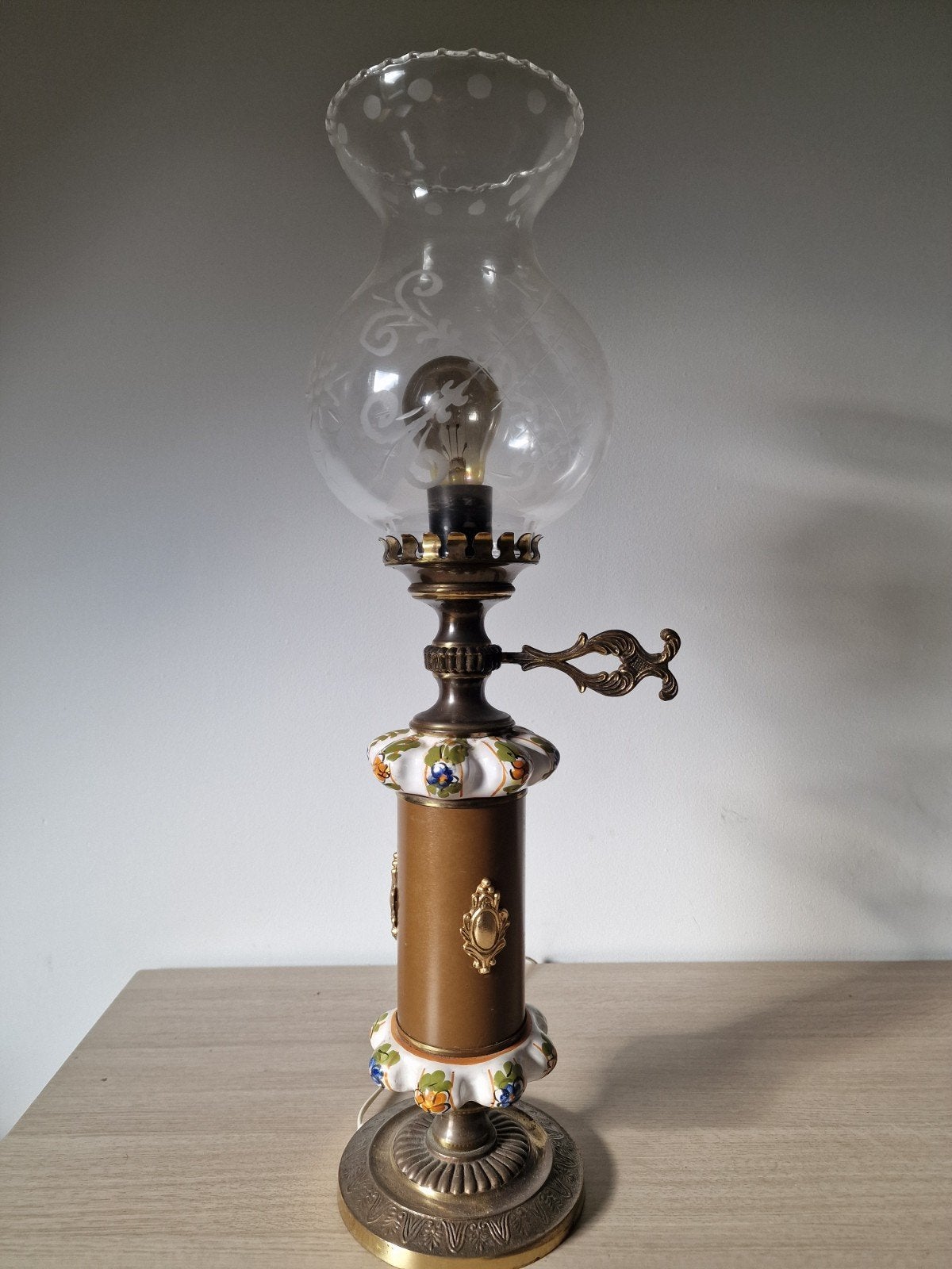 Vintage Tafellamp met Glazen Kap, Antiek en Kunst, Ophalen