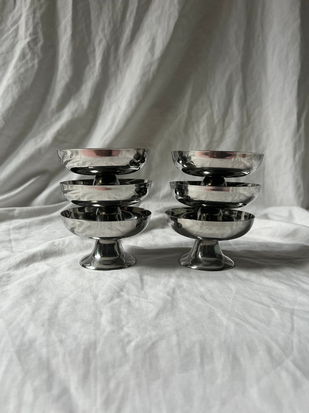 Vintage Franse RVS ijscoupes inox dessert coupes set van 6, Huis en Inrichting, Keuken | Servies, Overige typen, Overige stijlen
