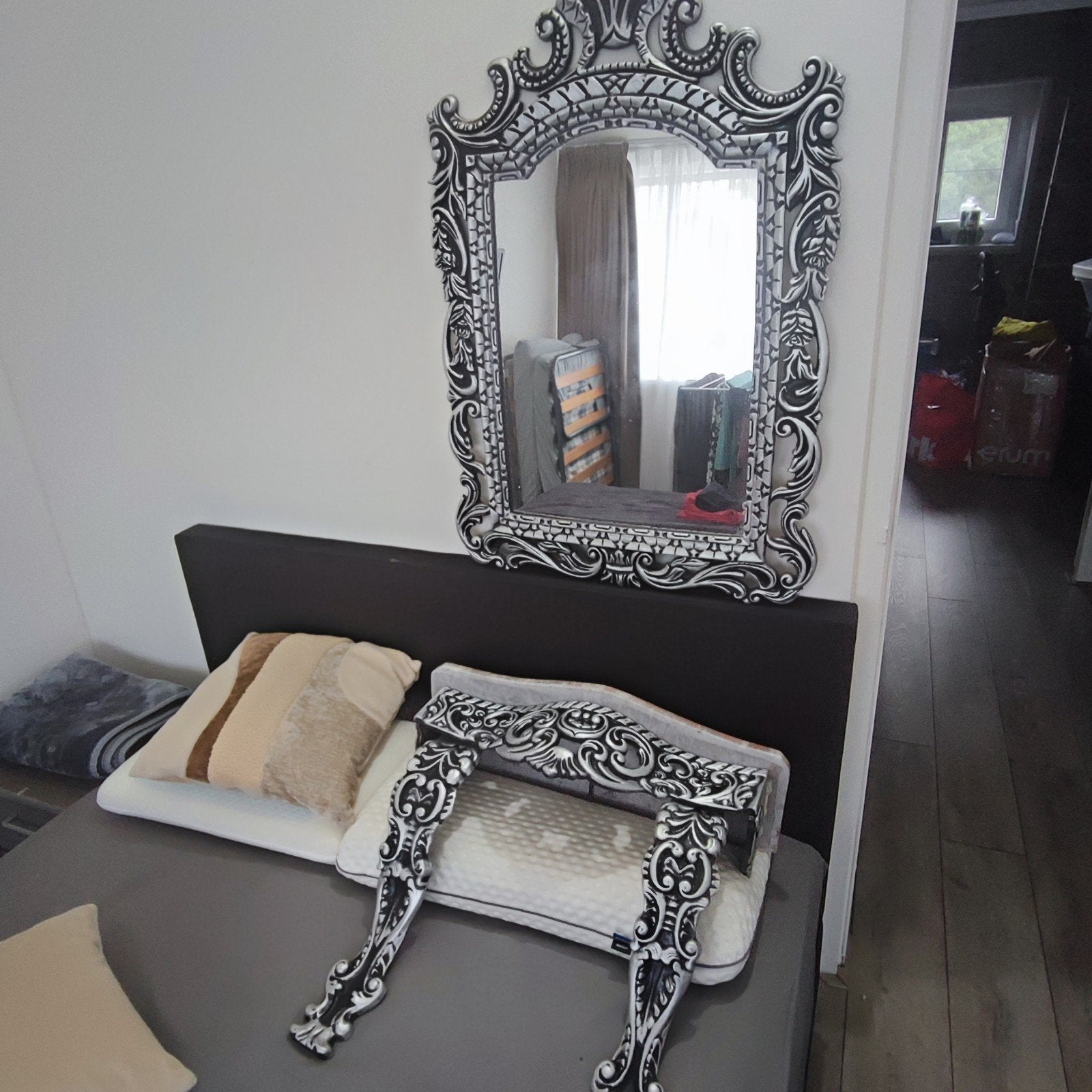 Barok spiegel en console set uit Marokko- Zilver/Zwart, Huis en Inrichting, Ophalen, 100 tot 150 cm, Zo goed als nieuw, Overige vormen