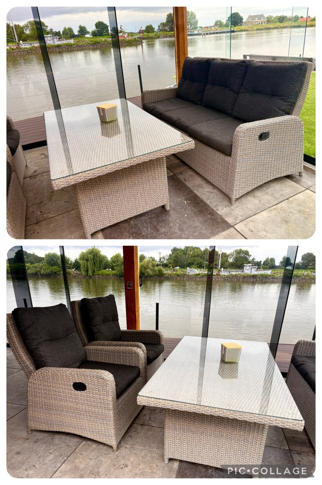 Loungeset dinningset verstelbare bank /stoelen met tafel., Ophalen, 5 zitplaatsen, Bank, Zo goed als nieuw