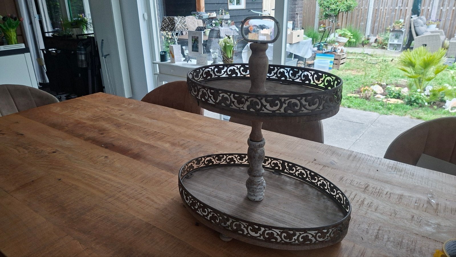 Decoratieve etagère 48x30 cm - Hout en metaal, Huis en Inrichting, Woonaccessoires | Etagères, Ophalen of Verzenden, Gebruikt