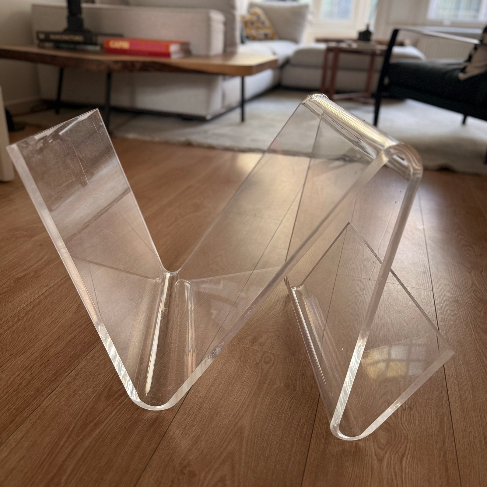 Vintage Lucite /Plexiglas Tijdschriftenrek Transparent Acryl, Ophalen, Gebruikt, Modern, Kunststof