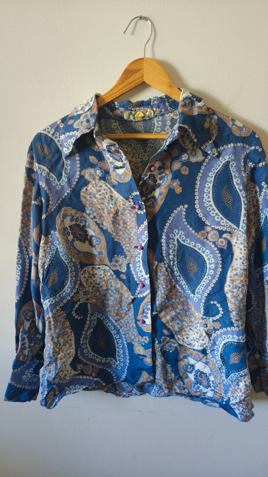Vintage Paisley Blouse, Maat 42/44 (L), Verzenden, Blauw, Onbekend