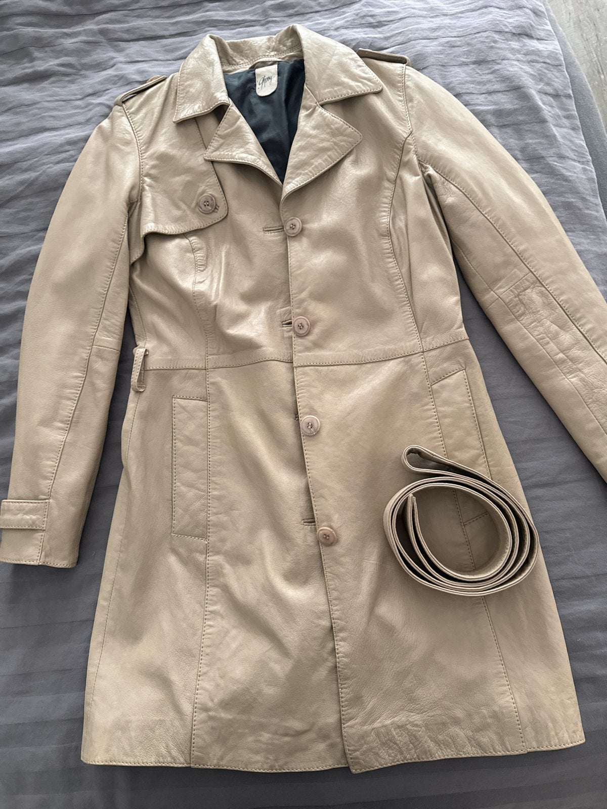 Gipsy Leren Trenchcoat Beige - Maat S, Ophalen of Verzenden, Zo goed als nieuw, Maat 36 (S), Beige