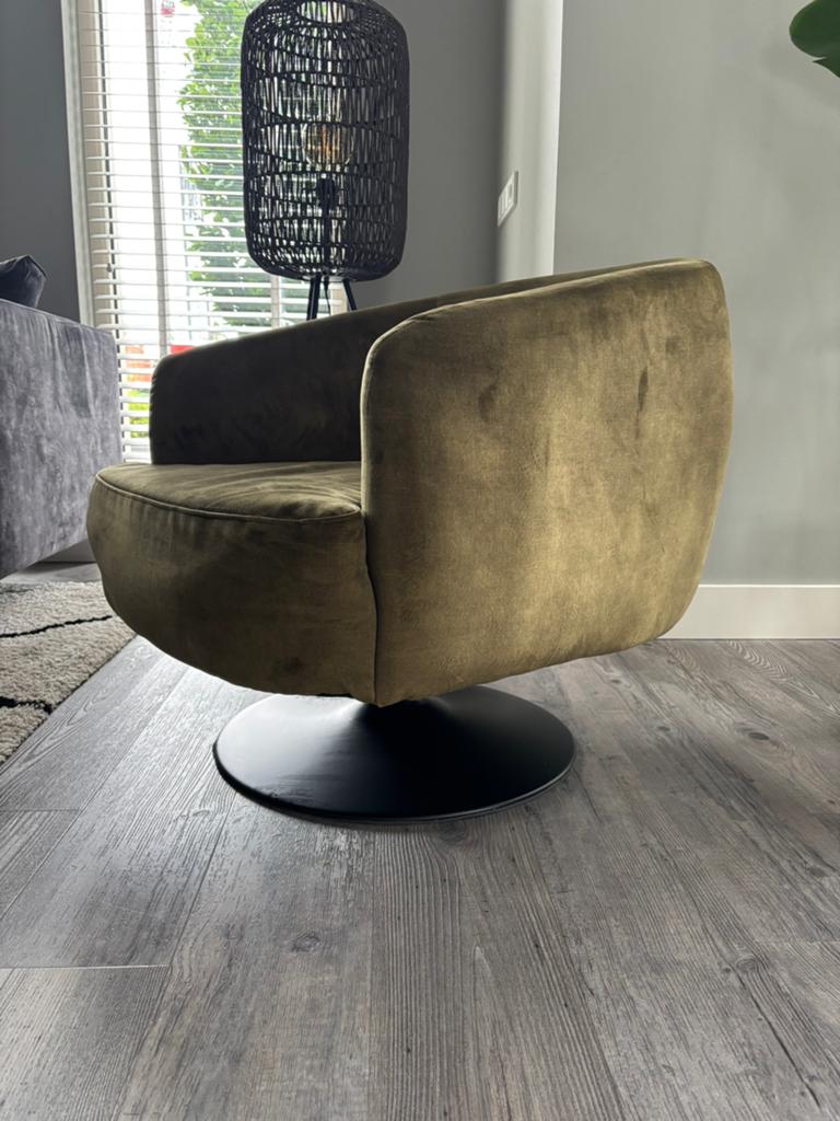 Draaifauteuil groen stof, Huis en Inrichting, Fauteuils, Ophalen, Gebruikt, 75 tot 100 cm, Stof