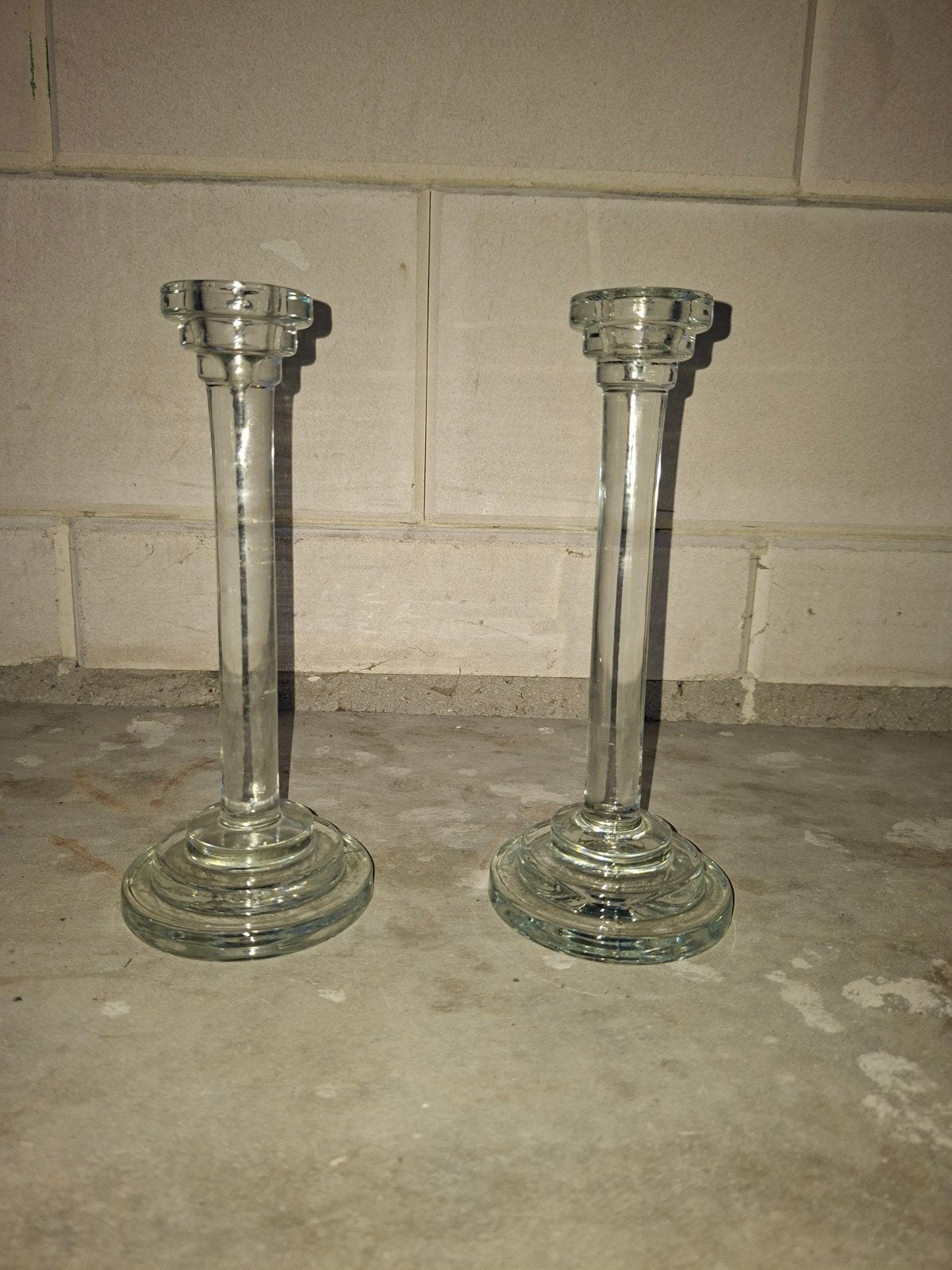Set van 2 glazen kandelaars, Ophalen of Verzenden, Zo goed als nieuw, Glas, Kandelaar