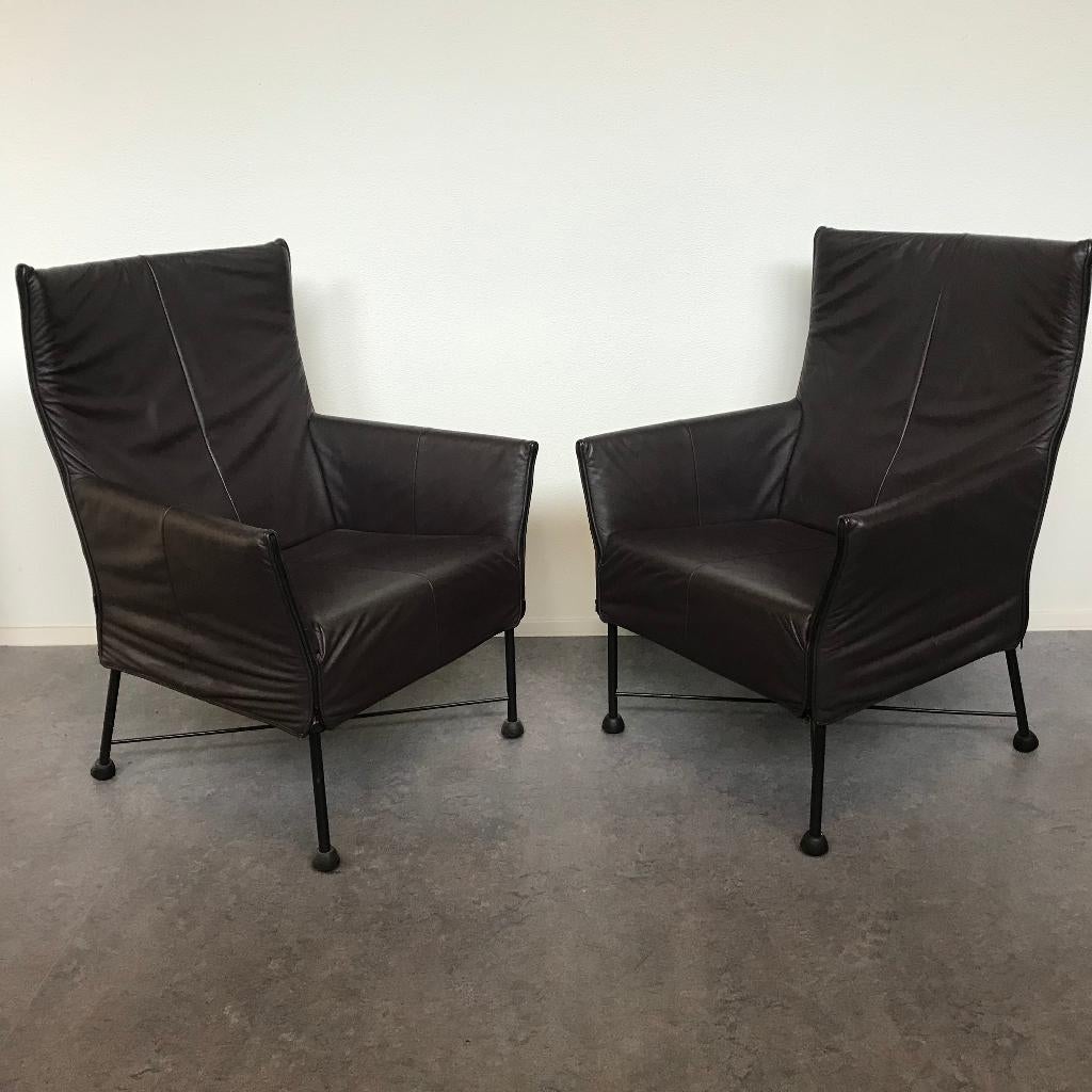 8 Montis Charly design fauteuils modern bruin leer, Gebruikt, Ophalen of Verzenden, Nvt, Nvt