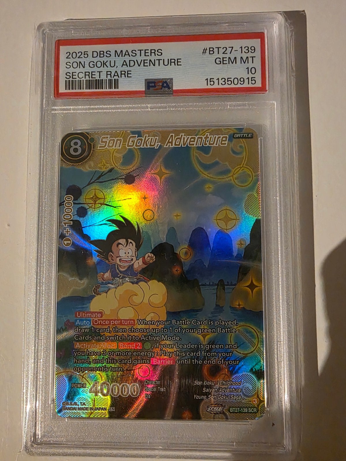 DBS Masters Son Goku, Adventure Secret Rare PSA 10 GEM MT, Ophalen, Nieuw, Losse kaart, Foil