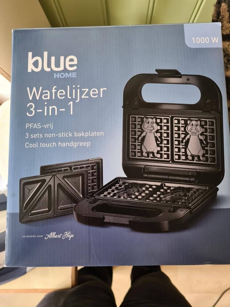 Wafelijzer Bleu 3- in-1 voor wafels en tosti s, Witgoed en Apparatuur, Wafelijzers, Ophalen, Uitneembare platen, Zo goed als nieuw